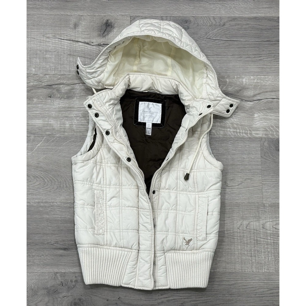 Vtg Y2K American Eagle Outfitters Woman's Quilted Puffer Vest Detachable Hood XS
